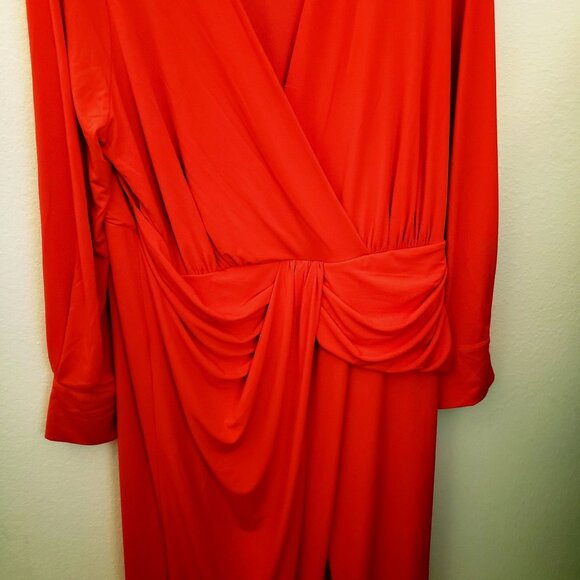Eloquii Red V Neck Draped Front Cocktail Long Sleeve Maxi Dress 24 NWOT - Picture 3 of 8